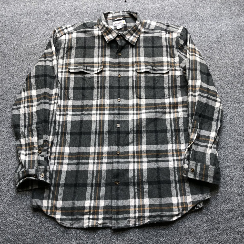 Carhartt Shirt Mens XL Gray Plaid Flannel Long Sleeve Button Up Outdoor Workwear